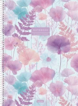 Тетрадь А4 120л кл. гребень Hatber "Парящие лепестки" софт-тач, многоуров.перф., 3цв. разделит.*