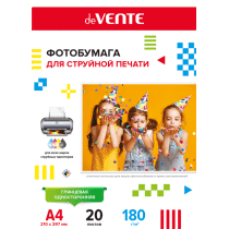 Фотобумага INK JET deVENTE A4 180г, 20л, глянцевая, односторонняя