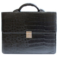 Портфель к/з Кировск 2 отд.,1 мет/замок, 1 ручка, крокодил, чёрный