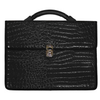 Портфель к/з Колпино 2 отд. мет. замок лак Анаконда, черный