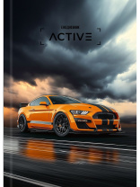 Ежедневник недат. А5 128л., 7БЦ "Оранжевый с черным автомобиль" глянц.лам., мат.лам.