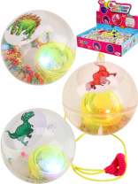 Мяч со светом с веревкой 6,5см "Дино" пищит, ассорти