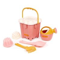 Набор игрушек "Розовый" ведро-замок большое, ситечко-крепость большое, лопатка, грабельки, 2 формочк