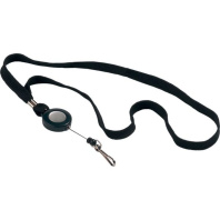 Держатель для бейджа с рулеткой 80 см, черный на текст. ленте