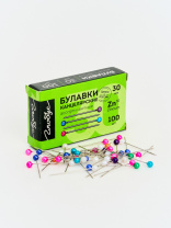 Булавки офисные, L30 мм, 100 шт, с цветной головкой, карт.уп.