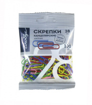 Скрепки 28мм - 100шт. цветные, пакет