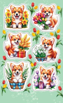 Наклейки детские 15*9см  "Корги"