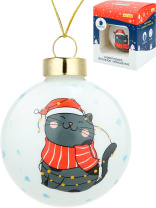 Ёлочный шар  6 см "Серый котик" стекло