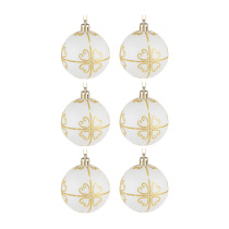 Набор елочных шаров  6 см, 6 шт., белый с золотом, пластик