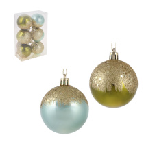 Набор елочных шаров  6 см, 6 шт., зеленый с золотом, пластик