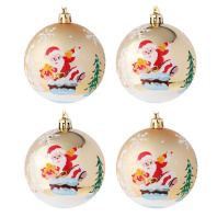 Набор елочных шаров  8 см, 4 шт. "Дед  мороз" золото, пластик