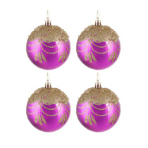 Набор елочных шаров  8 см, 4 шт., маджента с золотом, пластик