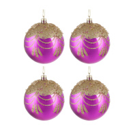 Набор елочных шаров  8 см, 4 шт., маджента с золотом, пластик