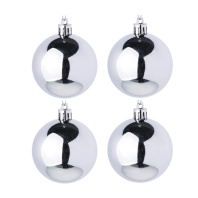 Набор елочных шаров  8 см, 4 шт., серебро, пластик