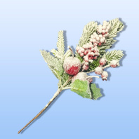 Декоративная веточка 41см "Веточка ели" зеленая с шишками