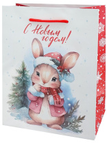Пакет подар. бум. новогодн. 18*23*10см, 190 гр/м "Милый заяц"
