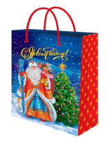 Пакет подар. бум. новогодн. 22*31*10см, 157 гр/м "Дед Мороз с подарками"