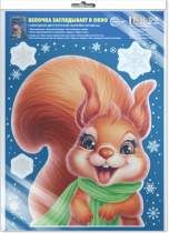Витражная наклейка 23*32см "Белочка заглядывает в окно" многоразовая в упаковке