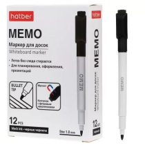 Маркер Hatber. Мемо  для белой доски 1мм черный, с магнитом и губкой