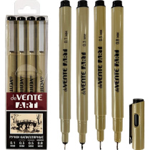 Набор капиллярных ручек "deVENTE. Art" 4шт., d=0,1, 0,3, 0,5, 0,8 мм, чернила - черные ПЕРМАНЕНТНЫЕ