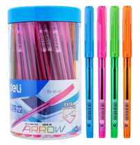Ручка шар. Deli Arrow  синяя, 0,7мм, прозрачный корпус ассорти