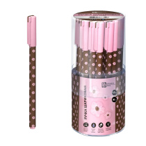 Ручка шар. Феникс+ "Цветочки на коричневом" синяя, 0,5мм., софт-тач