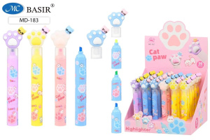 Текстовыделитель Basir "Лапки" секционный, ассорти, флуоресцентные