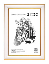 Фоторамка пластик 21*30 600 (Белая с золотым кантом)