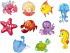 Комплект украшений на скотче 14*14см "Веселые морские обитатели" 10шт/уп