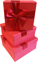 Набор подарочных коробок  3в1 с бантом, красный 15*15*6.5, 17*17*8, 19*19*9.5см