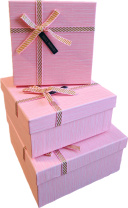 Набор подарочных коробок  3в1 с бантом, розовый 15*15*6.5, 17*17*8, 19*19*9.5см