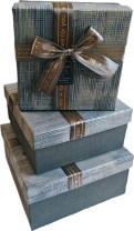 Набор подарочных коробок  3в1 с бантом, серый/золото 15*15*6.5, 17*17*8, 19*19*9.5см