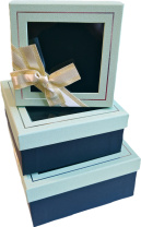 Набор подарочных коробок  3в1 с окошком и бантом, мята/зеленый 15*15*6.5, 17*17*8, 19*19*9.5см