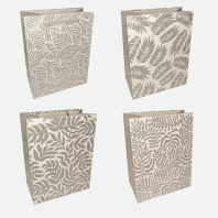 Пакет подар. бумажн. 18*23*10 см 210 гр/м2 Листья серебро, 4 дизайна