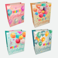 Пакет подар. бумажн. 18*23*10 см 210 гр/м2 С днём рождения!, 4 дизайна