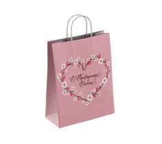 Пакет подар. бумажн. 35*26*15 см, 100 гр/м2  С праздником весны, крученые ручки