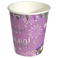 Стакан бум. 250 мл, 10 шт "С Днем рождения" лаванда