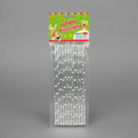 Трубочка д/коктейля "Серебряные звезды"  12шт, 19,7см, бумажные