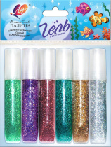 Гель цветной с блестками  6цв*5мл., Блеск . ассорти