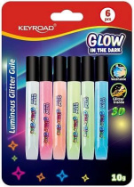 Гель цветной с блестками 6цв*10мл , люминисцентные, СВЕТятся в темноте