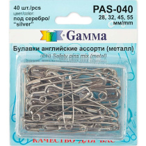 Булавки английские, метал. размер  28мм,32мм,45мм,55мм, 40шт, серебро