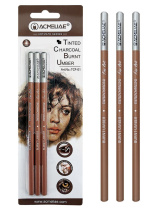 Набор карандашей угольных 3шт ACMELIAE, жженая умбра