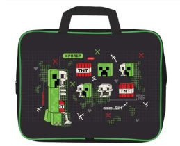 Папка А4 (350*265*40) с ручками, молния, ткань "Pixel Boom"
