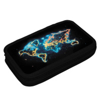 Пенал 3 отд. (205*125*55) молния, лам.картон "Карта мира" с эффектом МЕТАЛЛ