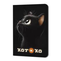 Записная книжка  90*120мм  24л. картон, скоба "Котико. Чёрный кот на черной обложке" кл., софт-тач,