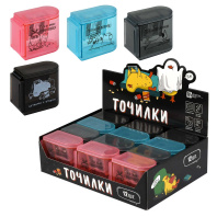 Точилка пласт. 2 отв. "Городские гонки" 5,6*2,8*4,8см, контейнер, ассорти