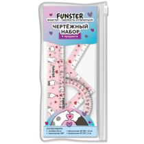 Набор чертежный FUNSTER (линейка 20 см, 2 треугольник, транспортир), "КОТЫ", пенал, 210912