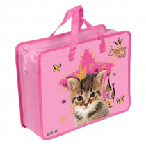Папка А4 (335*260*100) с ручками, молния, пластик"Cat Princess"