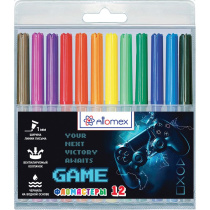 Фломастеры  12цв "Attomex. GAME", вентил. колпачок, блистер