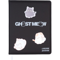 Дневник универсальн. обл. кожзам, тв.пер. "Ghost Meow" , шелкография, 48л,ляссе